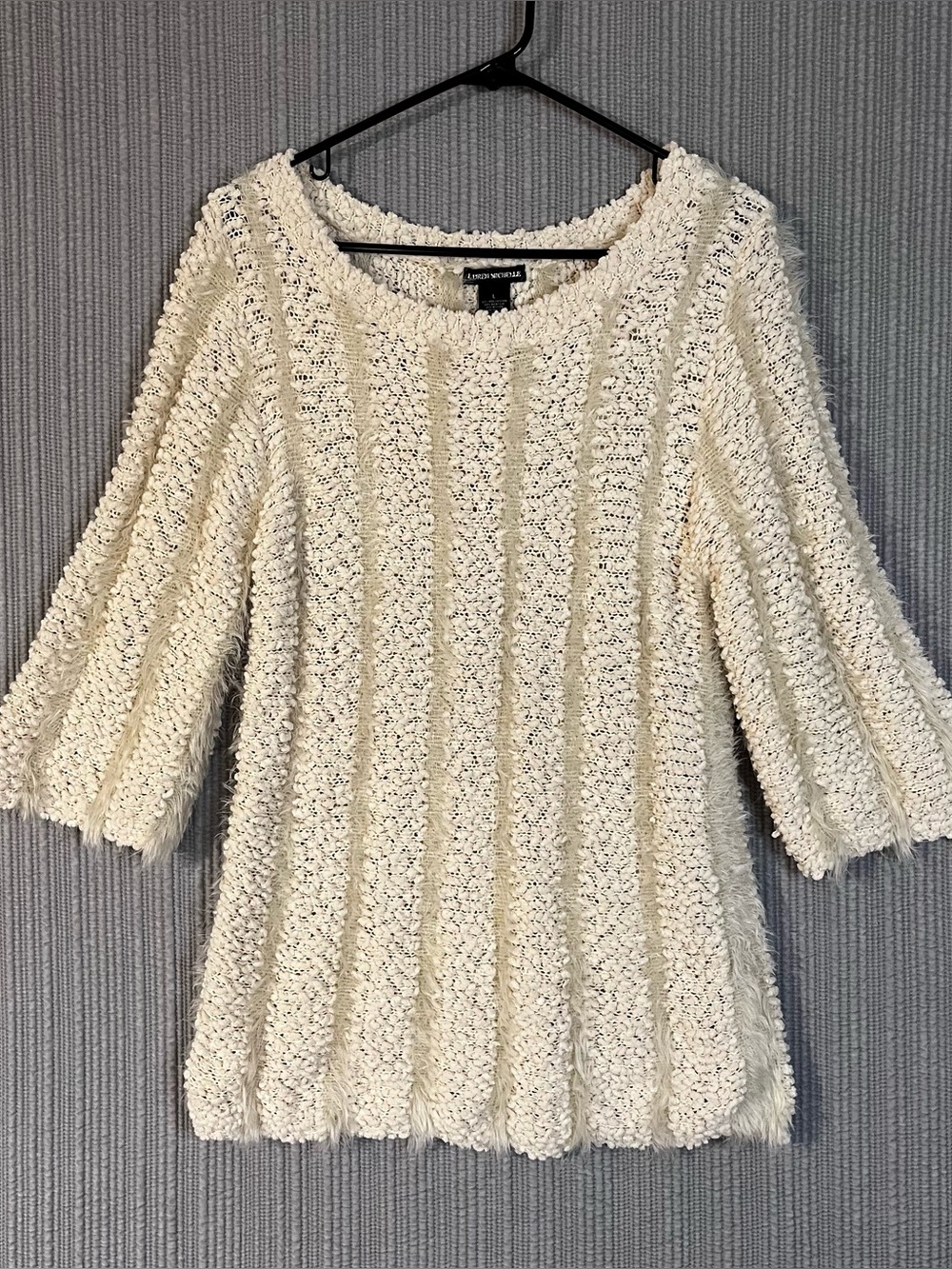 Lauren Michelle Open Knit Sweater Top Cream Womens Sz L